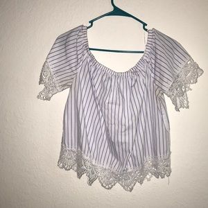 Ambiance White and Blue Stripes Crop Top L